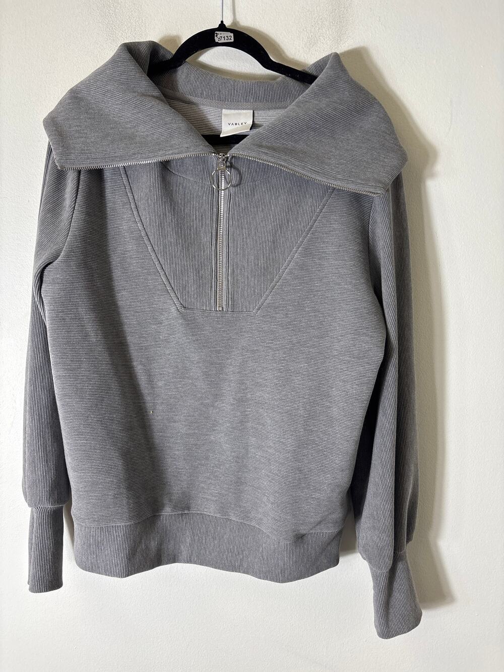 Varley Gray Ribbed Long Sleeve Half Zip Pullover Sz S